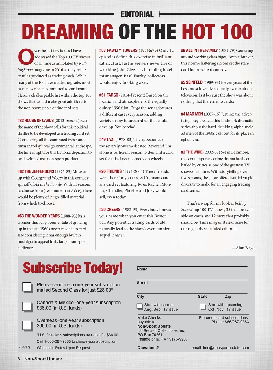 Non-Sport Update Magazine Preview Pages