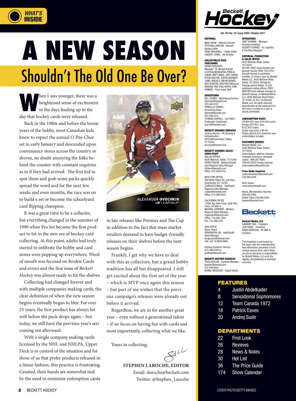 Beckett Hockey Magazine Preview Pages