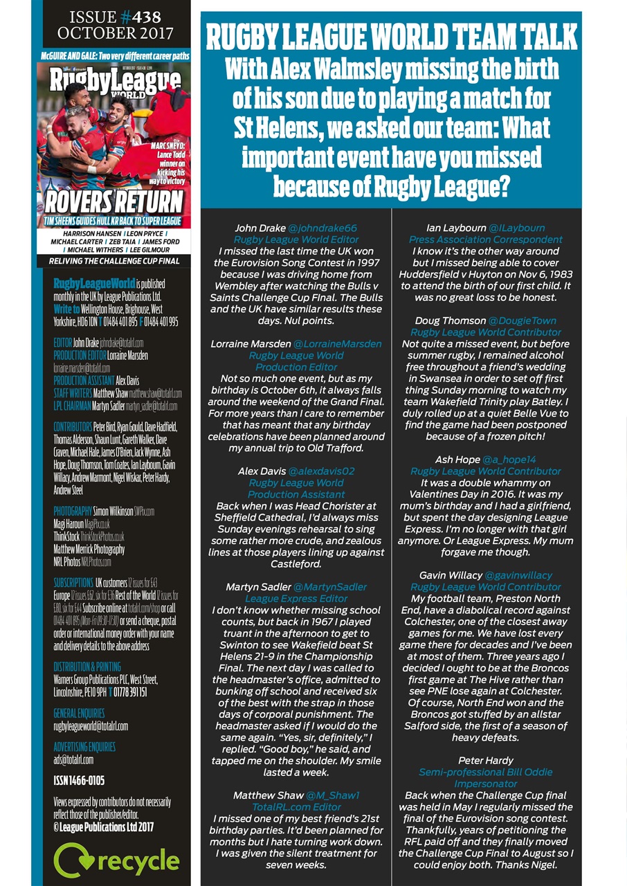 Rugby League World Preview Pages