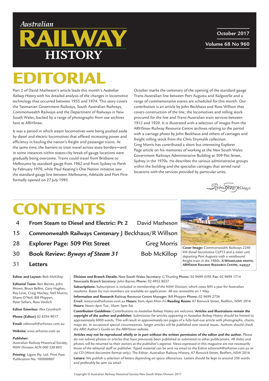 Australian Railway History Preview Pages