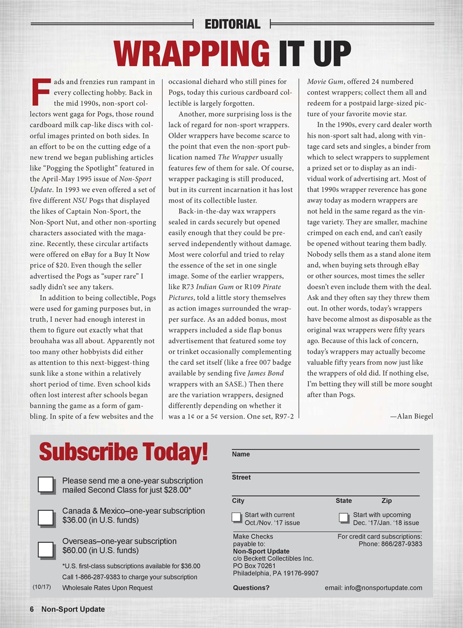 Non-Sport Update Magazine Preview Pages