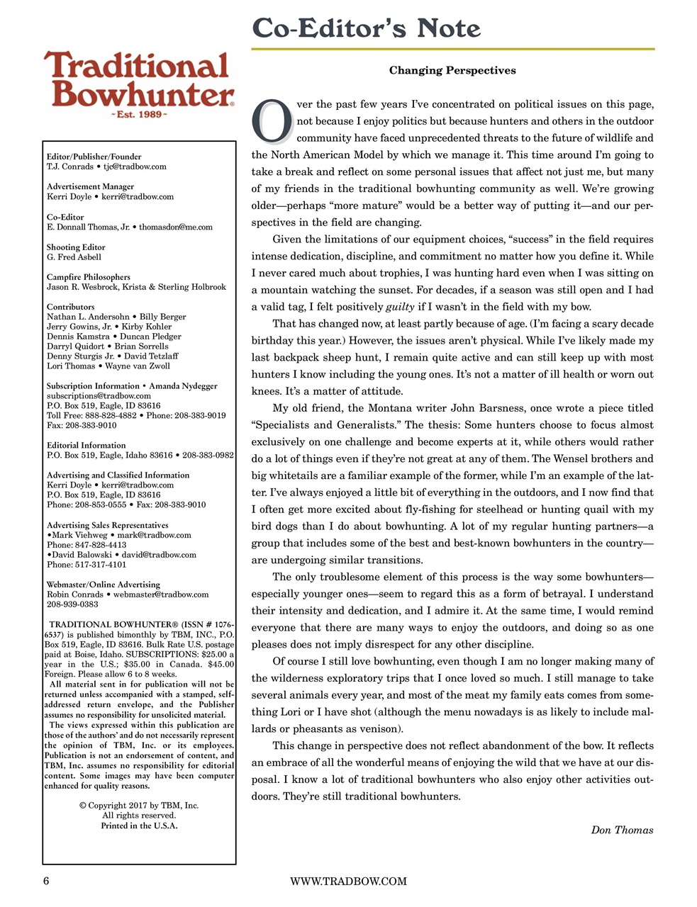 Traditional Bowhunter Magazine Preview Pages