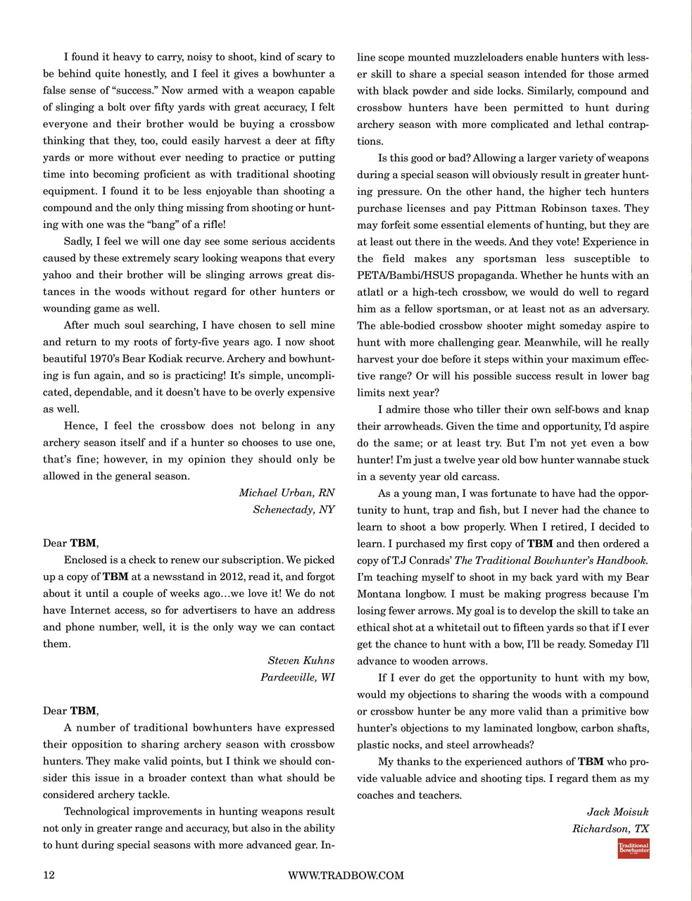 Traditional Bowhunter Magazine Preview Pages