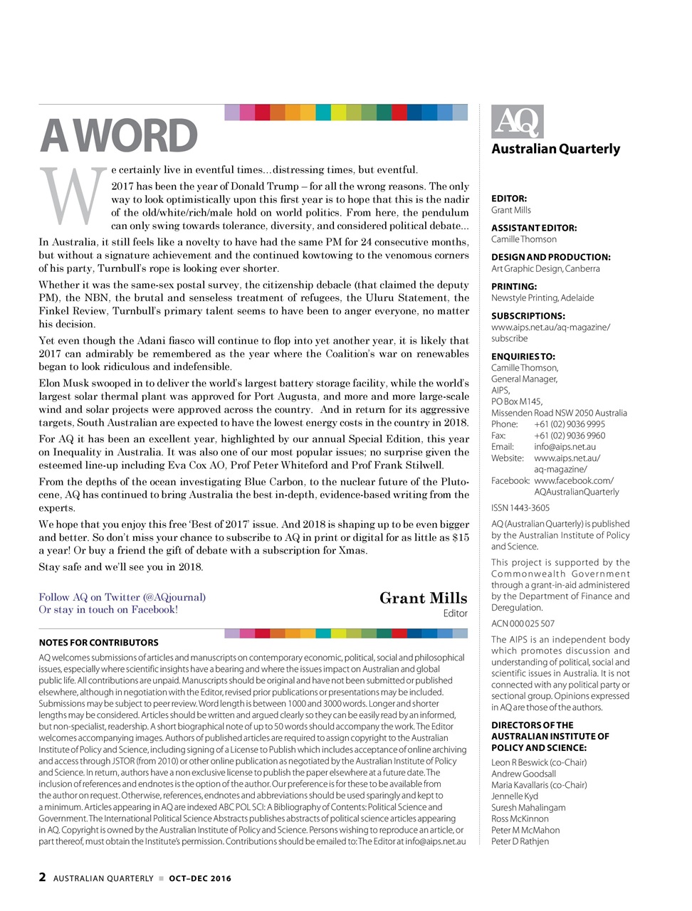 AQ: Australian Quarterly Preview Pages