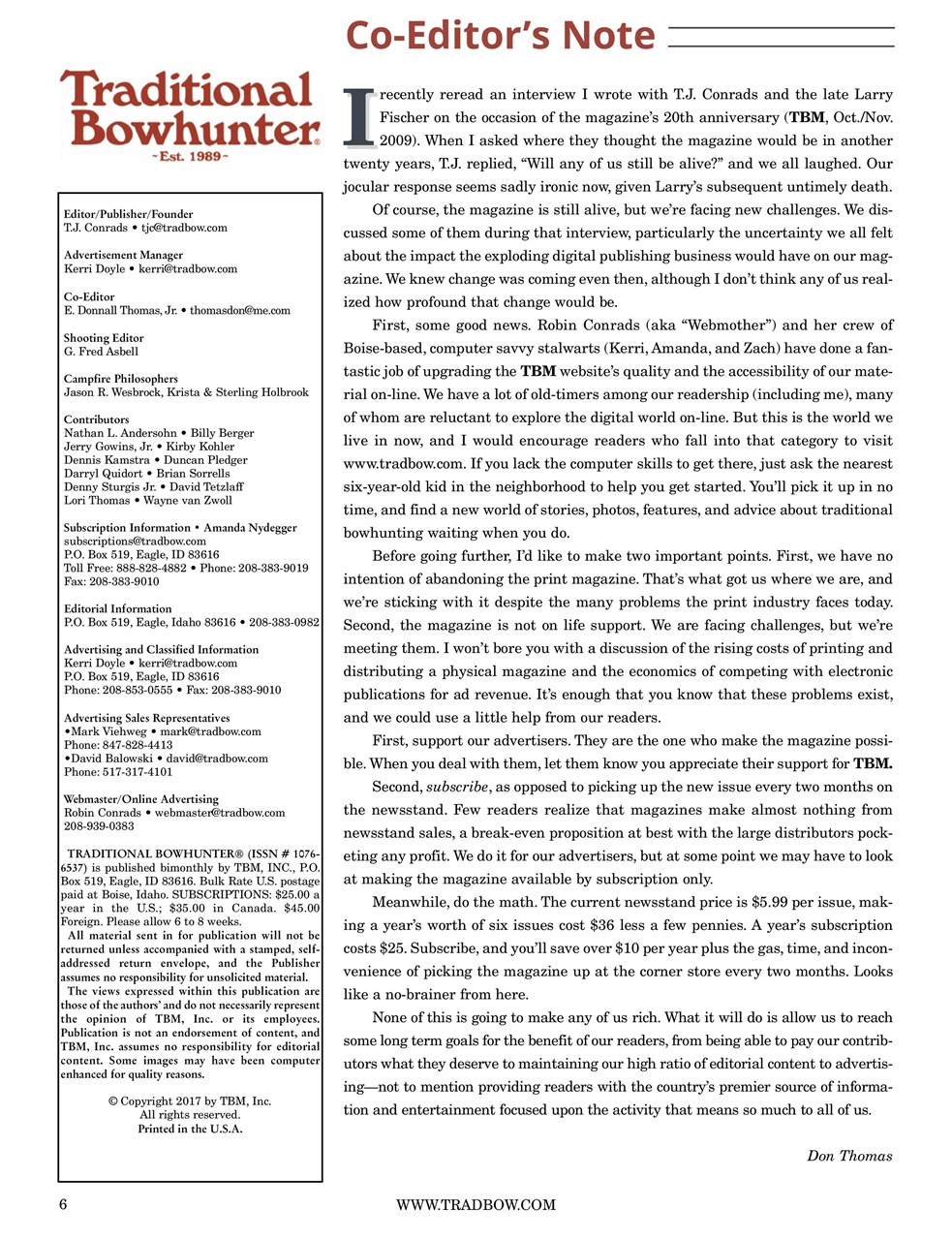 Traditional Bowhunter Magazine Preview Pages