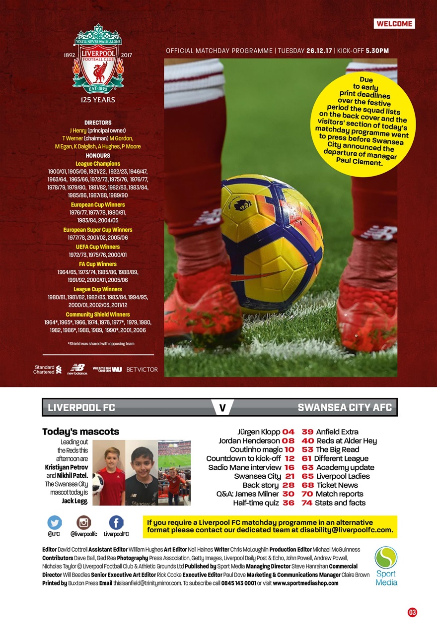 Liverpool FC Programmes Preview Pages