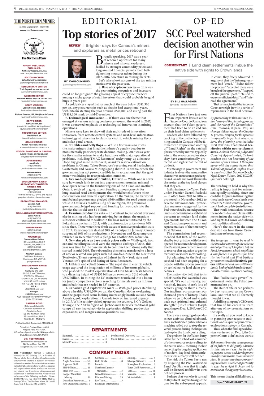 The Northern Miner Preview Pages