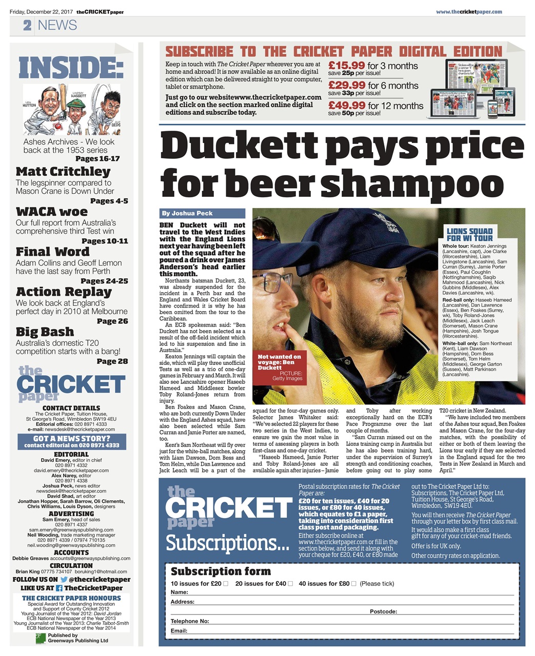 The Cricket Paper Preview Pages