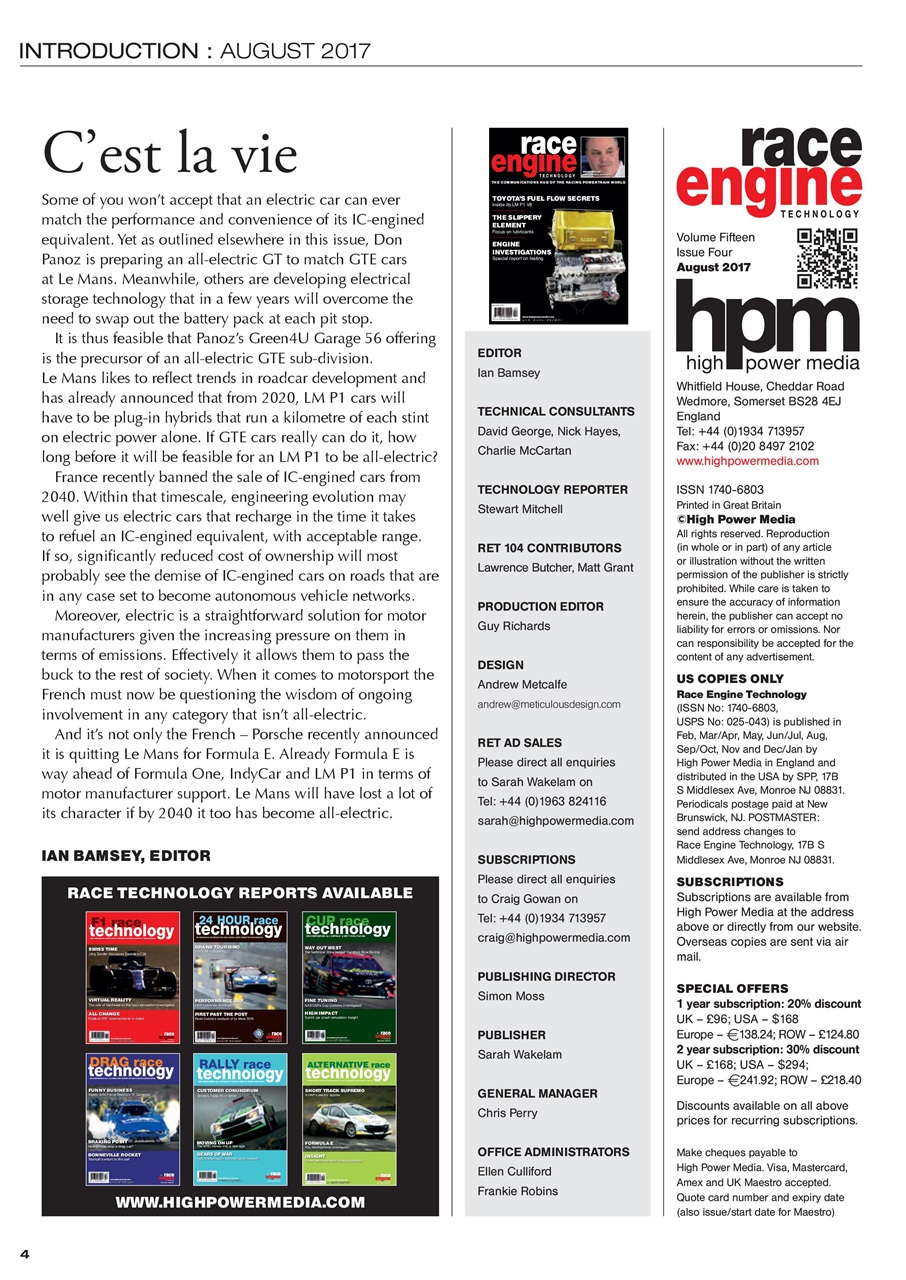 Race Engine Technology Preview Pages