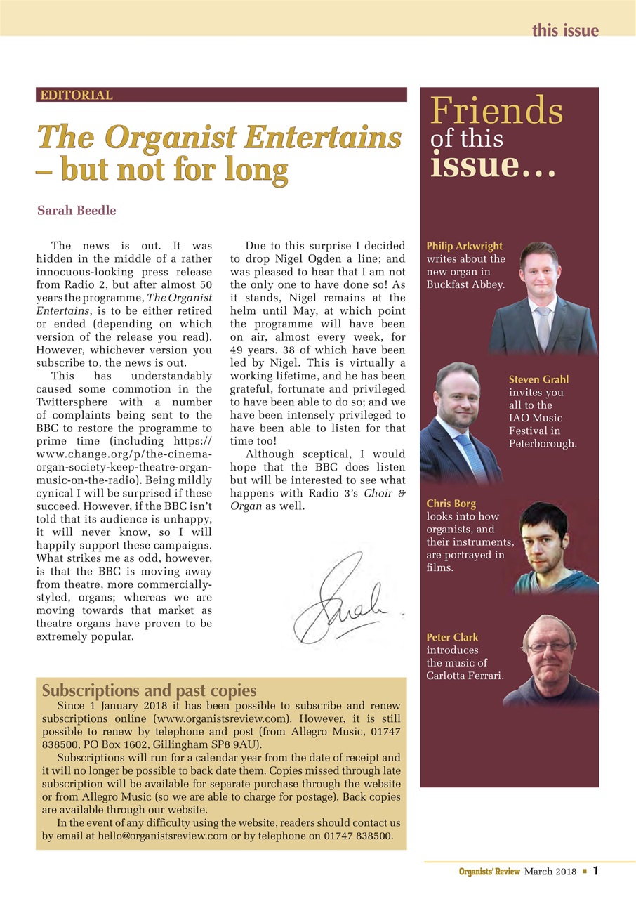 Organists' Review Preview Pages