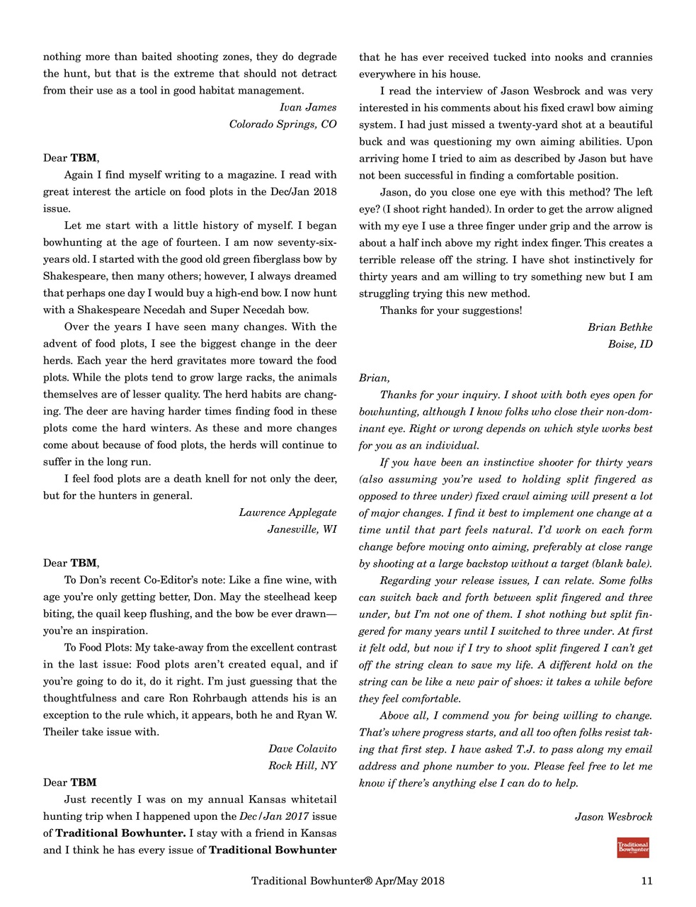 Traditional Bowhunter Magazine Preview Pages