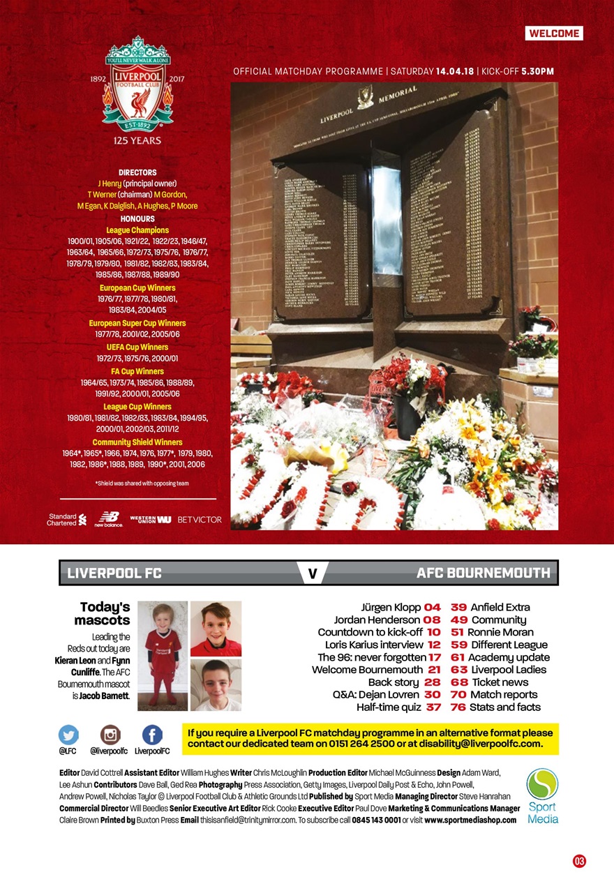 Liverpool FC Programmes Preview Pages