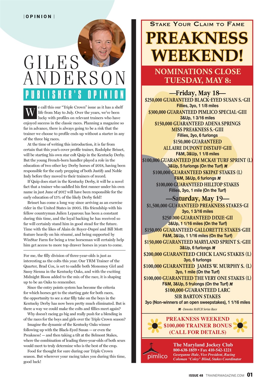 North American Trainer Magazine - horse racing Preview Pages