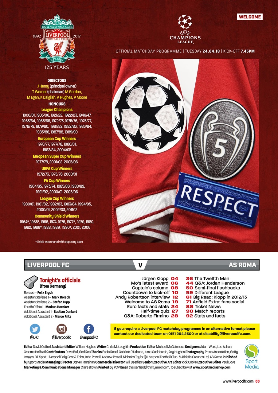 Liverpool FC Programmes Preview Pages