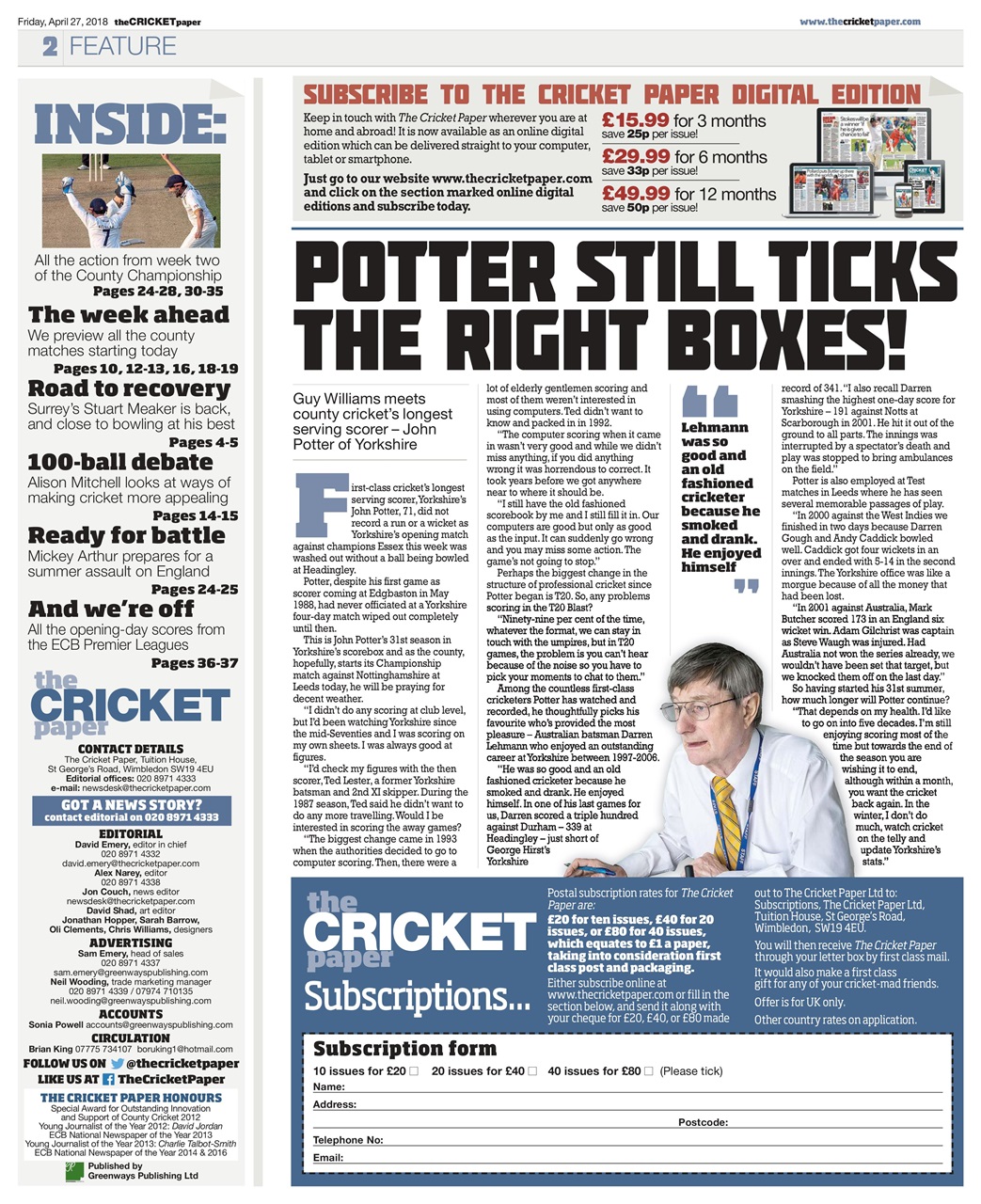 The Cricket Paper Preview Pages