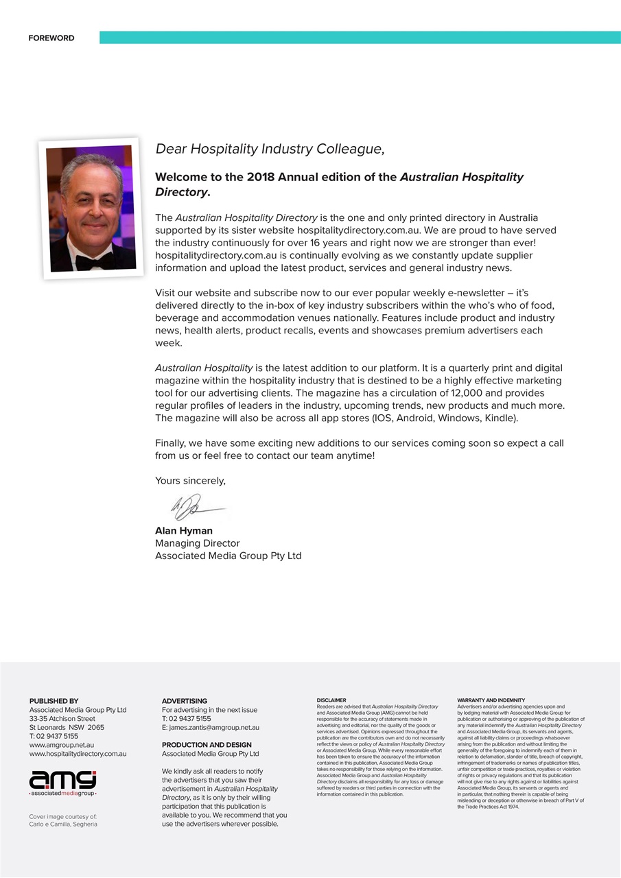 Australian Hospitality Directory Preview Pages