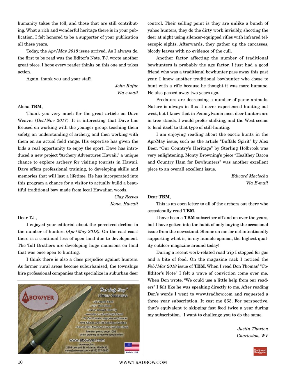 Traditional Bowhunter Magazine Preview Pages