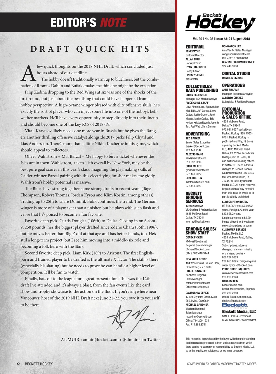 Beckett Hockey Magazine Preview Pages