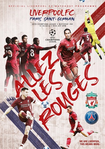 Liverpool FC Programmes issue vs Paris Saint-Germain 18/19
