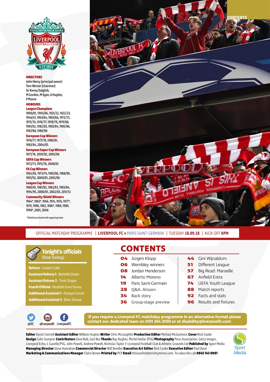 Liverpool FC Programmes Preview Pages