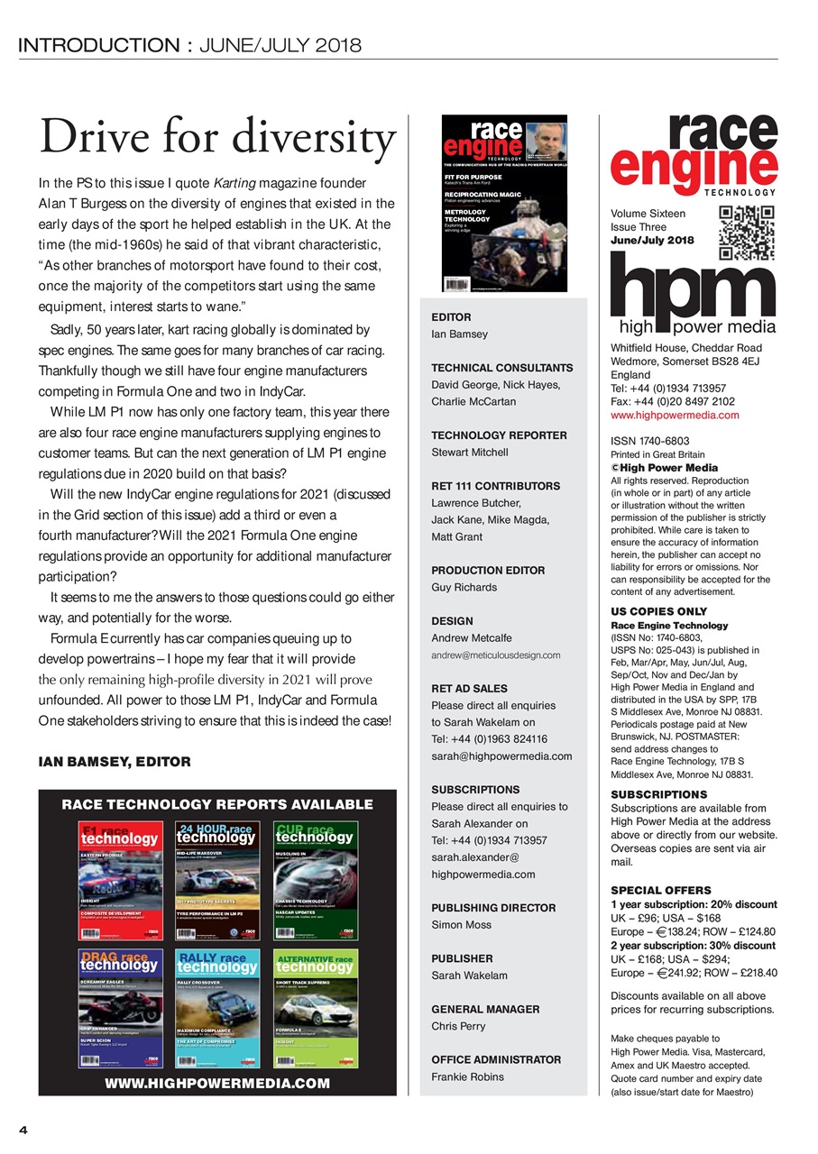 Race Engine Technology Preview Pages