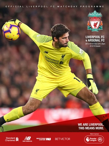 Liverpool FC Programmes issue vs Arsenal 18/19