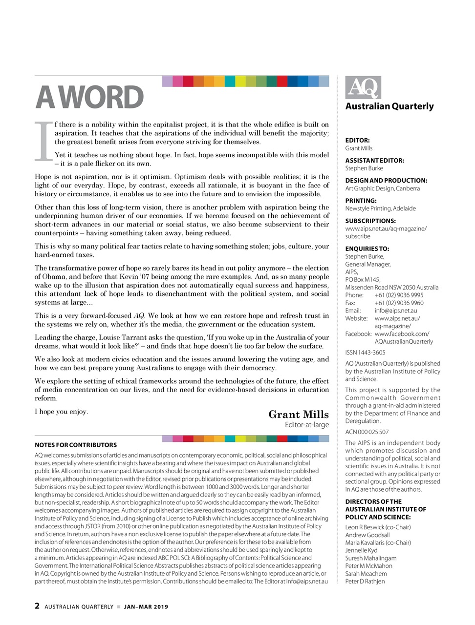 AQ: Australian Quarterly Preview Pages