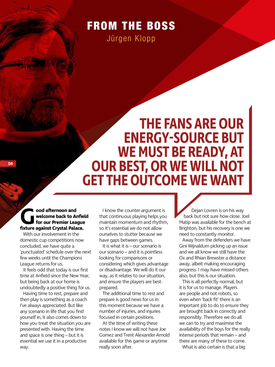 Liverpool FC Programmes Preview Pages