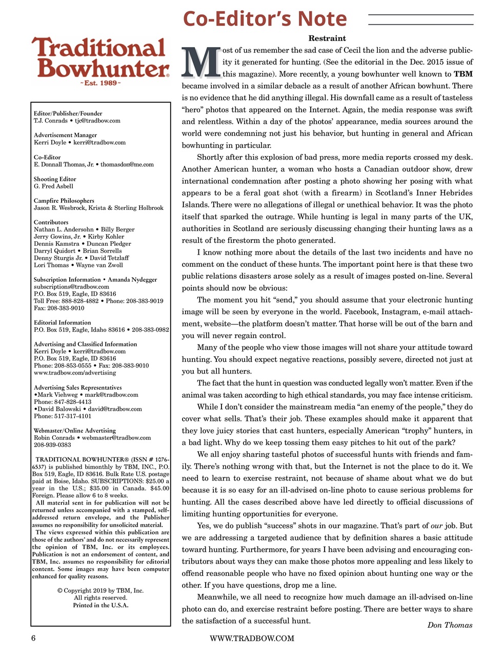 Traditional Bowhunter Magazine Preview Pages