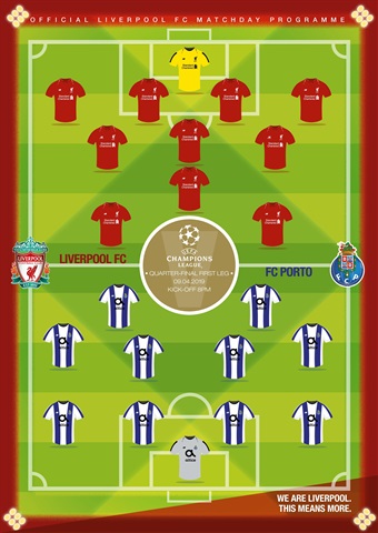Liverpool FC Programmes issue vs FC Porto 18/19