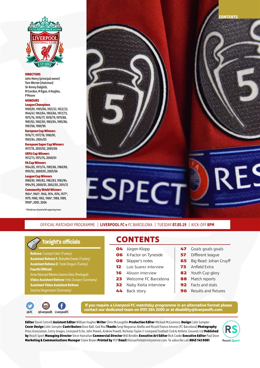 Liverpool FC Programmes Preview Pages