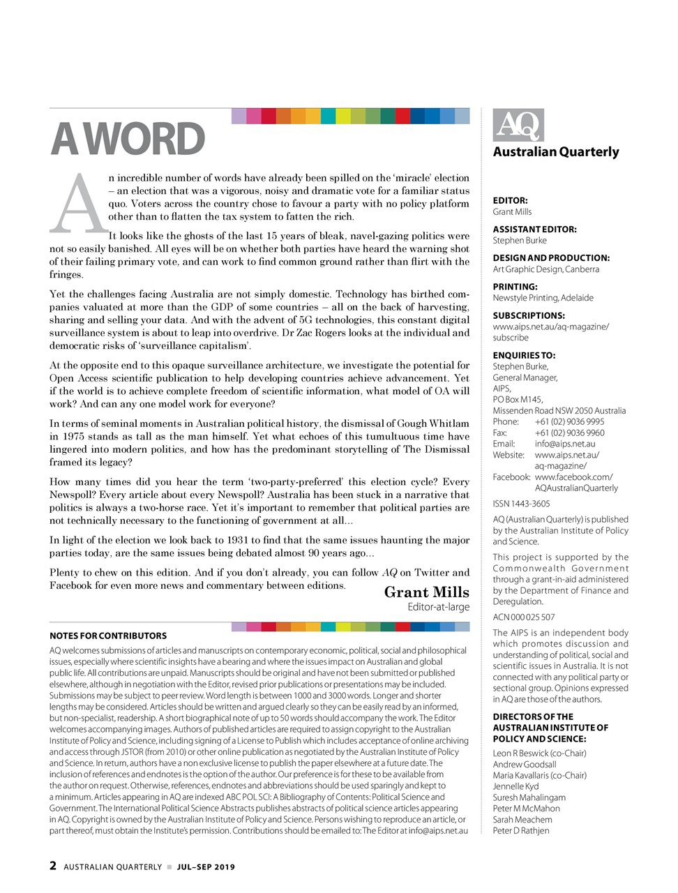 AQ: Australian Quarterly Preview Pages