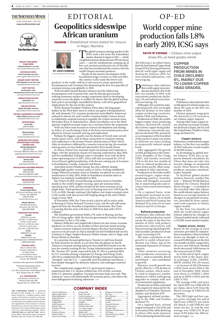 The Northern Miner Preview Pages