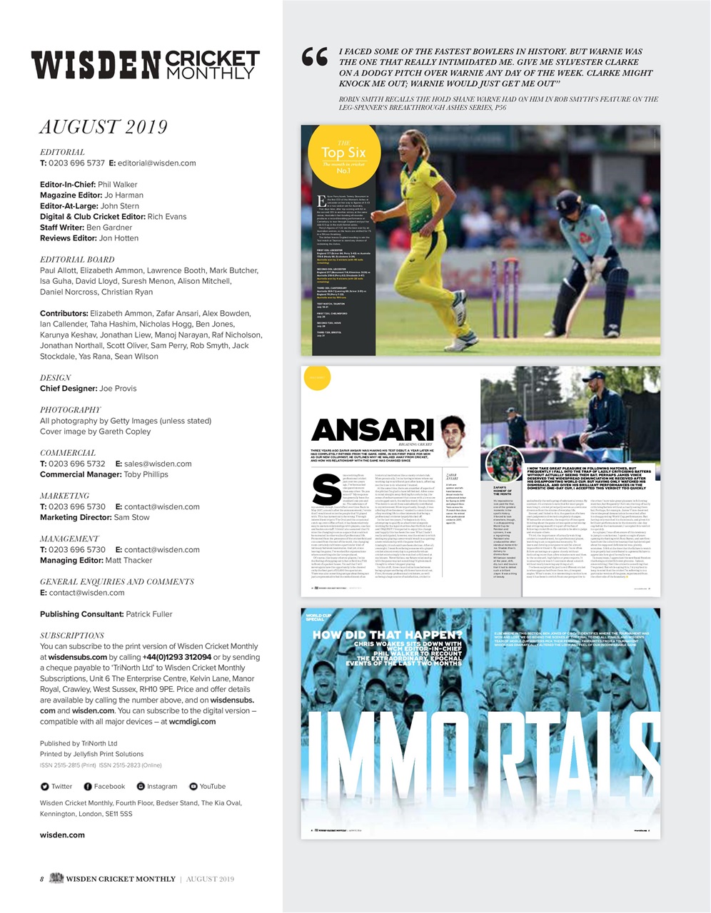 Wisden Cricket Monthly Preview Pages