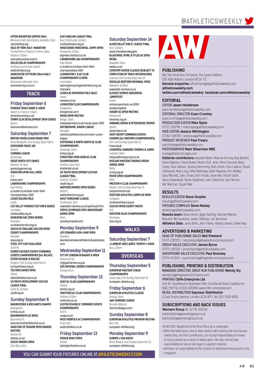 AW – Athletics Weekly Magazine Preview Pages