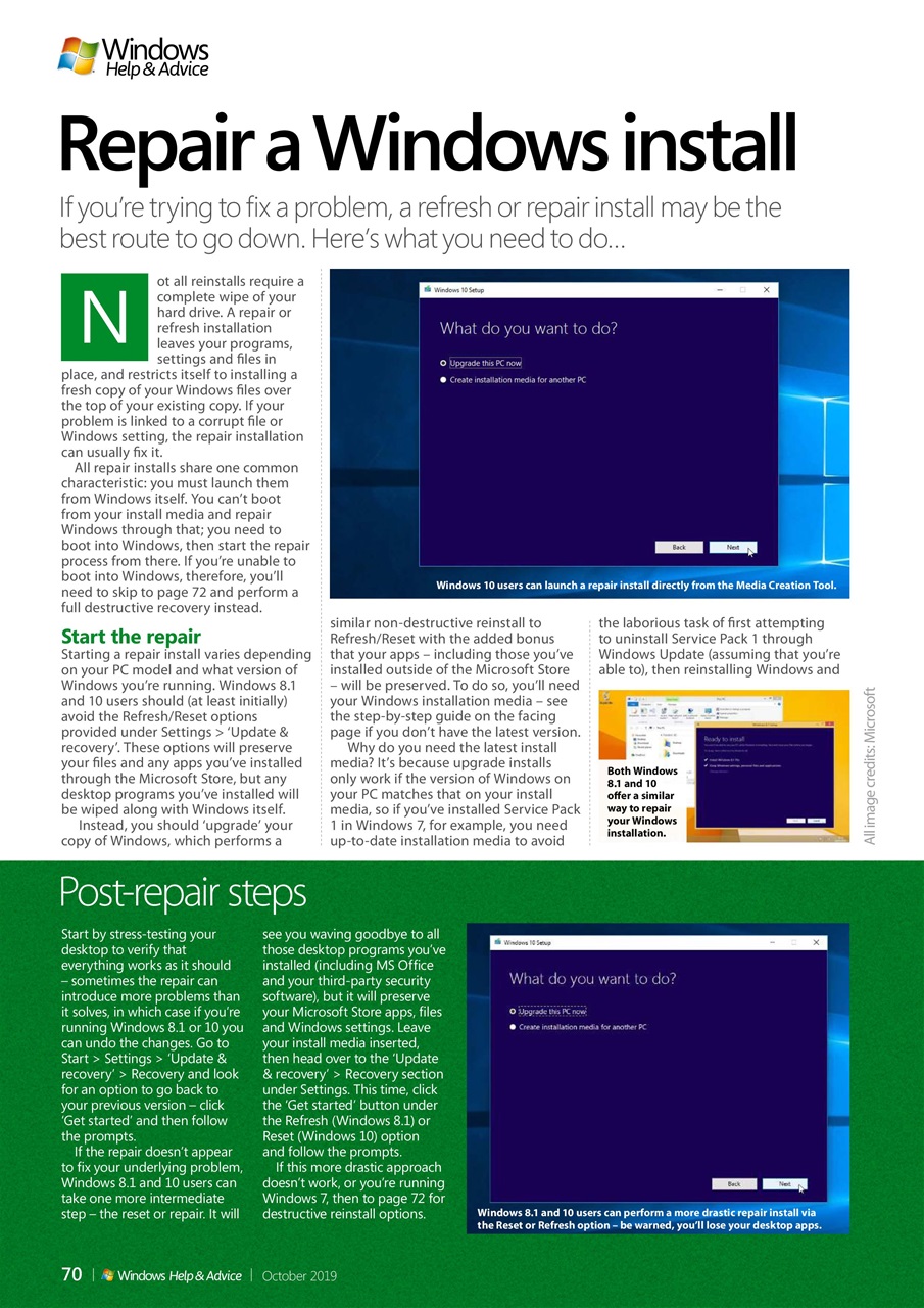 Windows Help & Advice Preview Pages