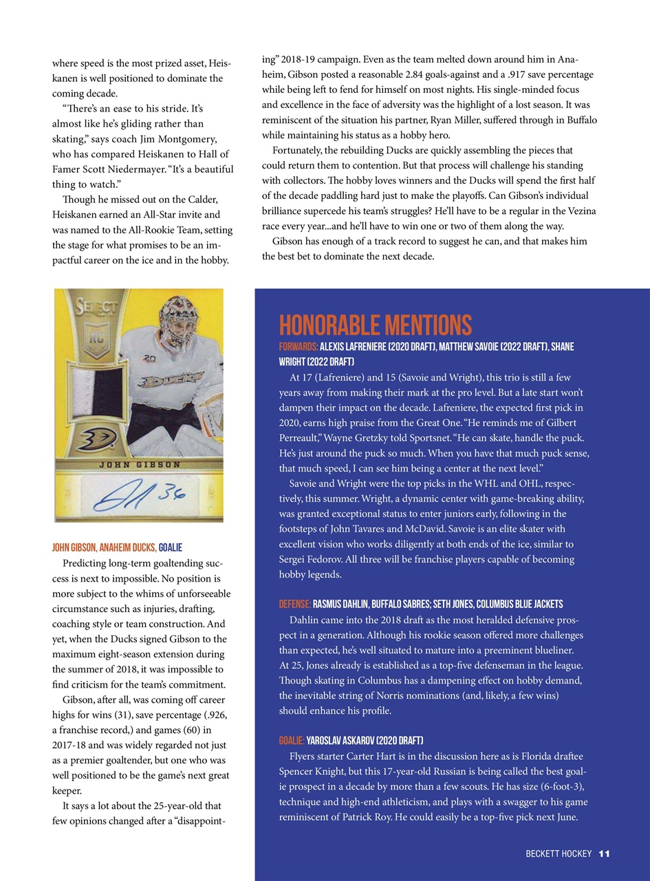 Beckett Hockey Magazine Preview Pages