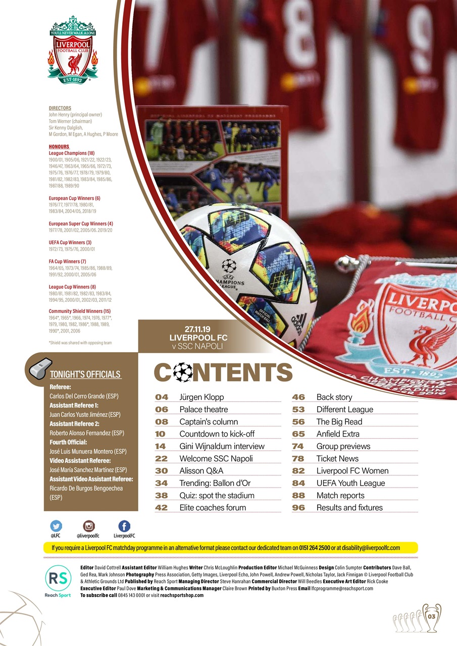 Liverpool FC Programmes Preview Pages