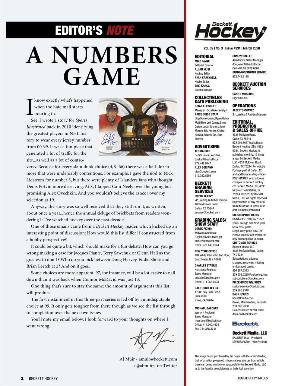 Beckett Hockey Magazine Preview Pages
