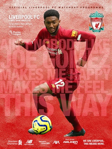 Liverpool FC Programmes issue vs West Ham United 19/20