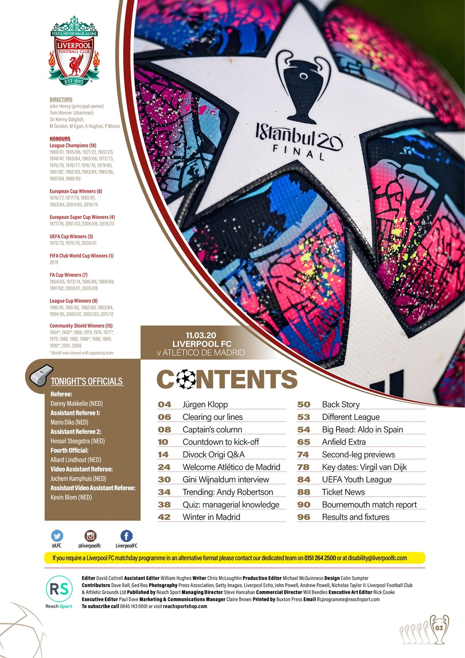 Liverpool FC Programmes Preview Pages