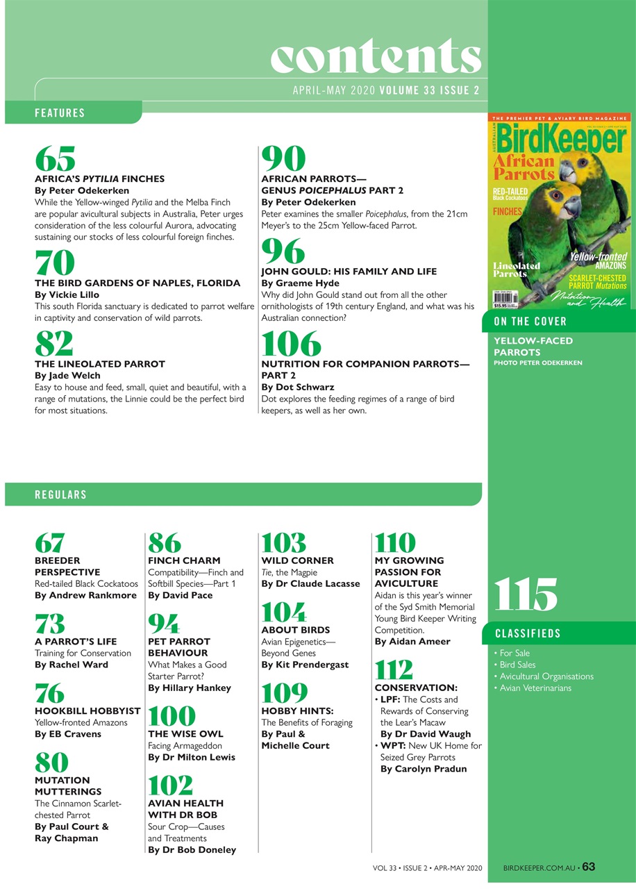 Australian Birdkeeper Magazine Preview Pages