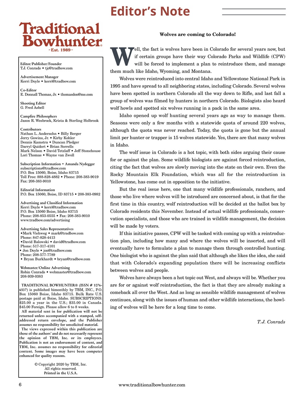 Traditional Bowhunter Magazine Preview Pages