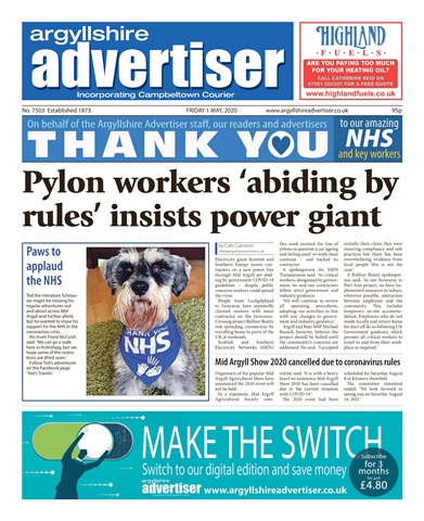 Argyllshire Advertiser issue 1st  May 2020