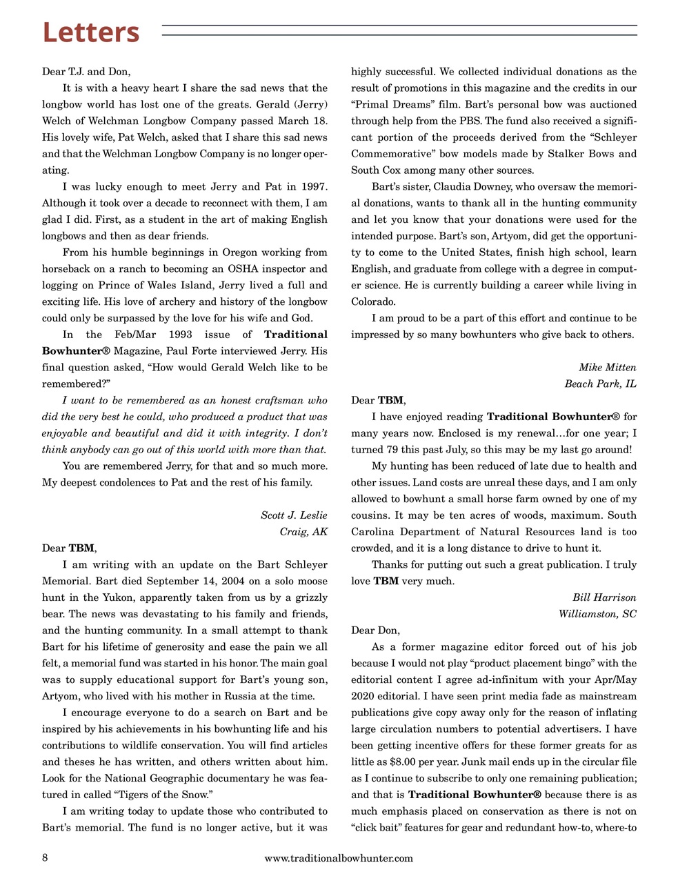 Traditional Bowhunter Magazine Preview Pages