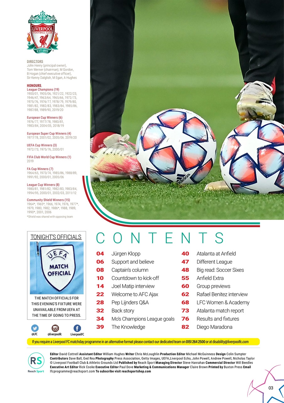 Liverpool FC Programmes Preview Pages