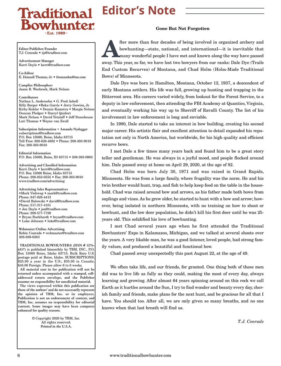 Traditional Bowhunter Magazine Preview Pages