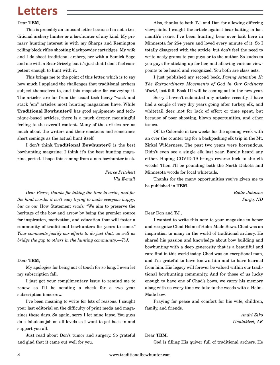 Traditional Bowhunter Magazine Preview Pages