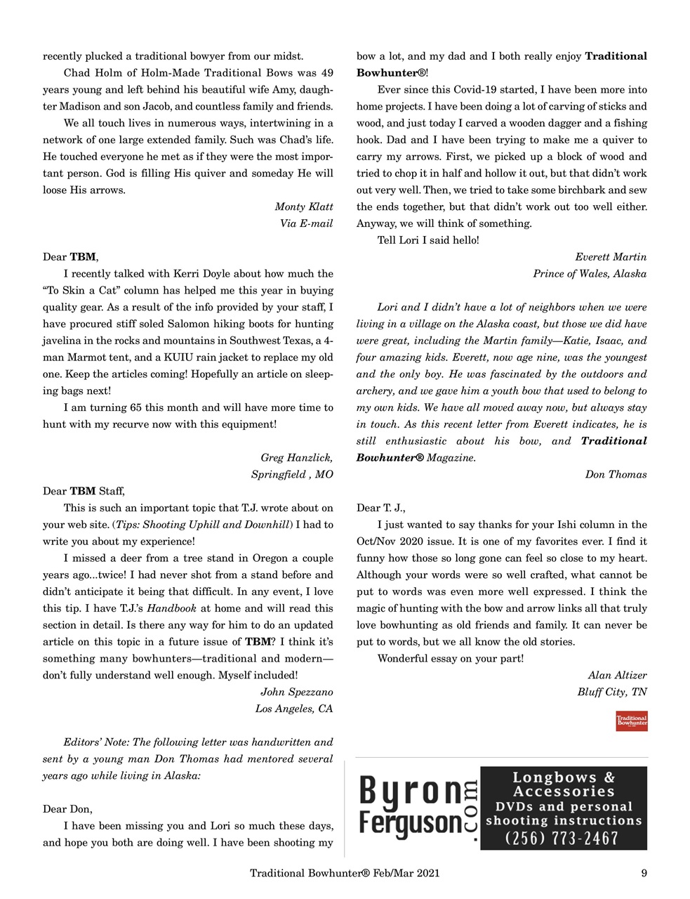 Traditional Bowhunter Magazine Preview Pages