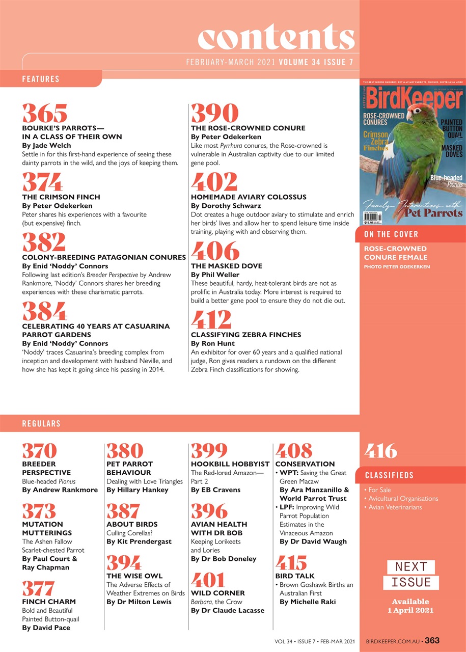 Australian Birdkeeper Magazine Preview Pages